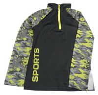 Černo-šedo-limetková sportovní mikina s nápisem 