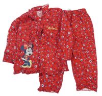 Červené kytičkované flanelové pyžamo s Minnie Disney + George 
