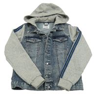 Tmavomodro-šedá riflovo/tepláková bunda s kapucí Pepperts