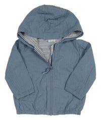 Modrošedá pruhovaná plátěná jarní bunda s kapucí Next