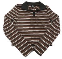 Hnědo-černé pruhované žebrované crop triko s límečkem New Look 