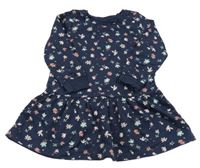 Tmavomodré teplákové šaty s kytičkami Seasons