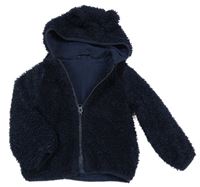 Tmavomodrá huňatá podšitá propínací mikina s kapucí M&S