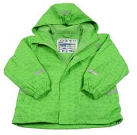 Limetková nepromokavá jarní bunda s auty a kapucí 