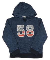 Tmavomodro-černá melírovaná mikina s číslem a kapucí H&M
