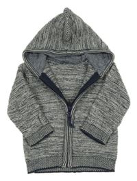 Tmavomodro-bílý melírovaný propíanací svetr s kapucí George 