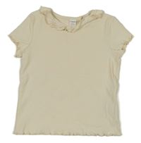 Smetanové žebrované tričko s volánky LC Waikiki