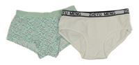 2x Bílé + světlemodré kalhotky s obrázky 
