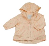 Broskvová šusťáková jarní parka s kytičkami a kapucí Primark