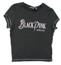 Tmavošedé žebrované crop tričko nápisem H&M