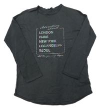 Tmavošedé triko s nápisem H&M