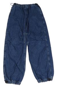 Tmavomodré volné cuff kalhoty Bershka