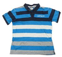 Modro-tmavomodro-bílo-šedé pruhované polo tričko s logem carbrini