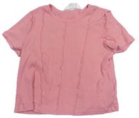 Růžové žebrované crop tričko H&M