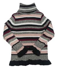 Pruhovano-zlatý žebrovaný svetrový rolák s volánky PRIMARK