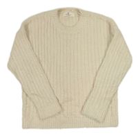 Smetanový žebrovaný chlupatý oversize svetr H&M