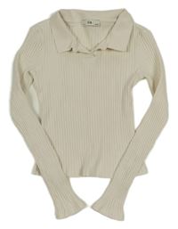 Smetanové žebrované crop triko s límečkem C&A