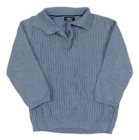 Modrý melírovaný žebrovaný/vzorovaný svetr s límečkem Next