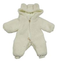 Smetanová huňatá zateplená kombinéza s kapucí s oušky 