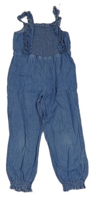 Modrý lehký riflový kalhotový overal s volánky s madeirou Matalan