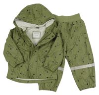 2Set - Khaki nepromokavá jarní bunda s liškami a kapucí + kalhoty Topomini