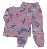 Růžové fleecové pyžamo s dinosaury little kids