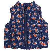 Tmavomodrá prošívaná šusťáková zateplená vesta s růžemi Mothercare