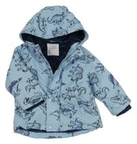 Světlemodrá šusťáková přechodová bunda s dinosaury a kapucí PRIMARK