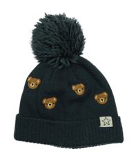 Tmavošedá pletená čepice s medvídky a bambulí Next