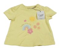 Nové - žluté tričko s květy a duhou a sluníčkem Tu