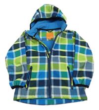 Modro-limetkovo-tmavomodrá kostkovaná softshellová bunda s odepínací kapucí STACCATO