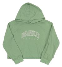 Olivová crop mikina s nápisy a kapucí 