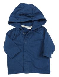 Tmavomodrá propínací mikina s nápisy a kapucí Next