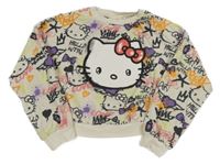 Smetanovo-barevná skvrnitá oversize crop mikina s Kitty a graffiti nápisy Next