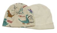 2x - Smetanová čepice - S dinosaury, žebrovaná H&M