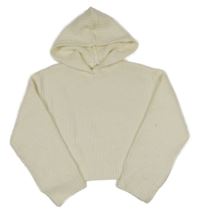 Smetanový žebrovaný vlněný oversize crop svetr s kapucí H&M