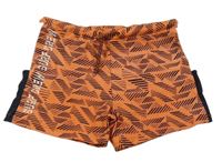 Světleoranžovo-černo-bílé vzorované nohavičkové plavky s nápisem WE