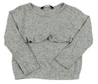 Šedo-bílo-černá melírovaná úpletová mikina s volánkem George