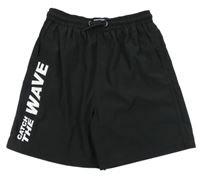 Černé šusťákové sportovní kraťasy s nápisy STOP+GO