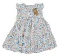 Nové - bílé plátěné šaty s kytičkami a mořskými pannami a koníky a volánky Mothercare