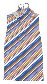 Nové - Modro-bílo-oranžové pruhované letní šaty New Look