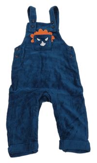 Petrolejové žebrované sametové laclové podšité kalhoty s kapsou/dinosaurem Mothercare
