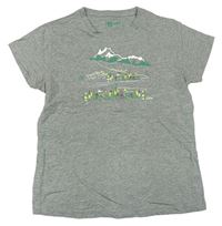 Šedé melírované tričko s horami a kytičkami Higear 
