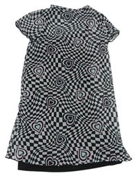Sedo-černé kostkované šifonové šaty se srdíčky Primark