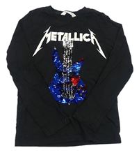 Černé triko Meallica s kytarou s překlápěcími flitry H&M