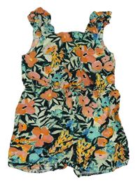 Zelený květovaný lehký kraťasový overal Primark
