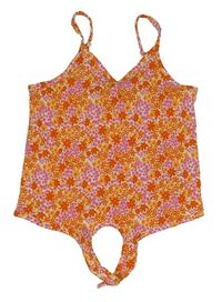 Oranžovo-růžový květovaný crop top George