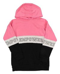 Neonově růžovo-bílo-černá mikina s nápisem a kapucí Pep&Co