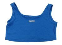 Modrý žebrovaný crop top s nášivkou zn. Shein