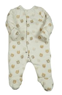 Smetanový zateplený overal s medvědy Tu